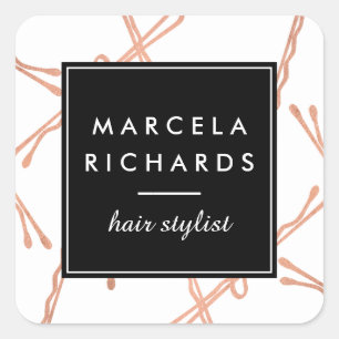 Sticker Carré Chic Rose Gold Bobby Pins Hair Styliste Salon