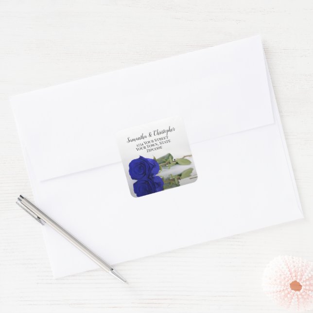 Sticker Carré Chic Royal Blue Rose Retour Adresse Enveloppe Scea (Enveloppe)