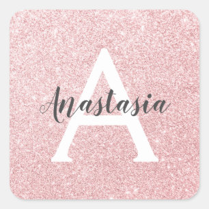 Sticker Carré Chic & Tendance Rose Or Paillettes Pailletées Mono