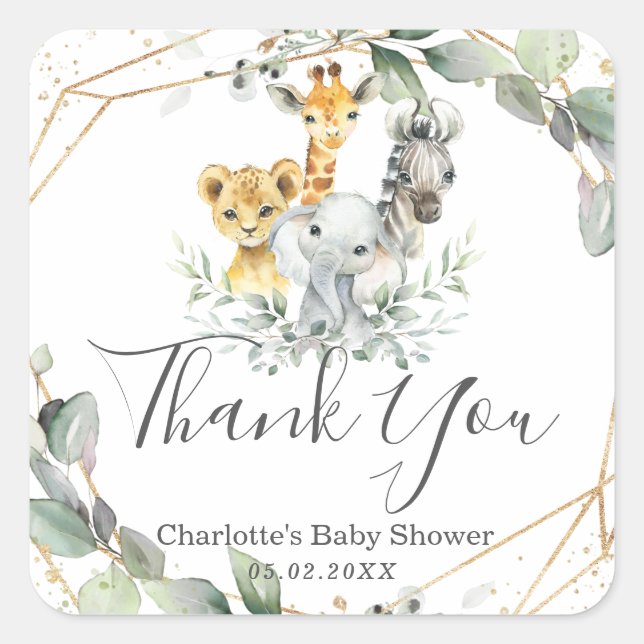 Sticker Carré Chic verdure Jungle Animaux Baby shower Anniversai (Devant)