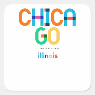Sticker Carré Chicago Illinois Mid Century, Pop Art,