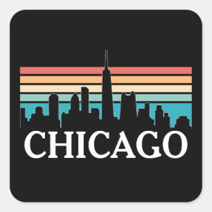 Sticker Carré Chicago Illinois Vintage Retro Sunset Skyline