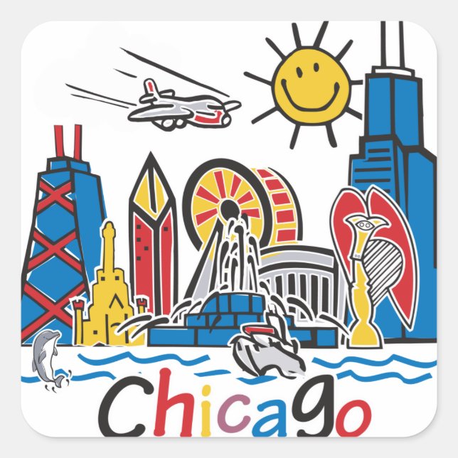 Sticker Carré Chicago Kids Skyline (Devant)