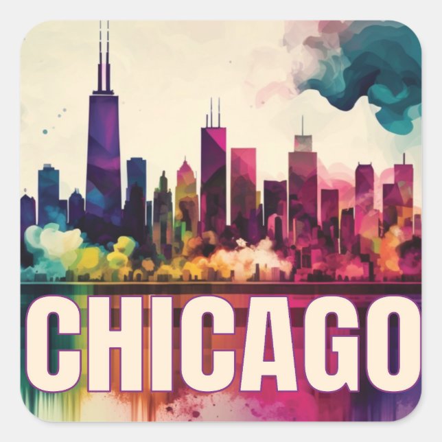 Sticker Carré Chicago Skyline (Devant)