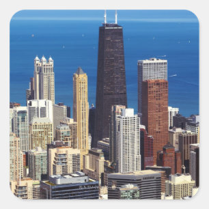 Sticker Carré Chicago Skyline et points de repère
