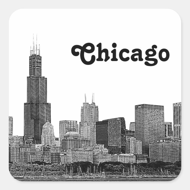Sticker Carré Chicago Skyline Etché (Devant)