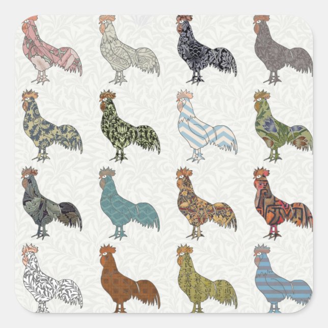 Sticker Carré Chicken Rooster Coloré ferme Motif (Devant)
