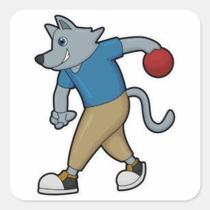 Sticker Carré Chien à Bowling avec Bowling balle