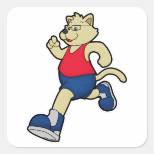 Sticker Carré Chien à courir avec lunettes