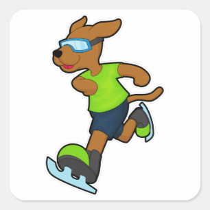 Sticker Carré Chien à Patinage sur glace avec lunettes