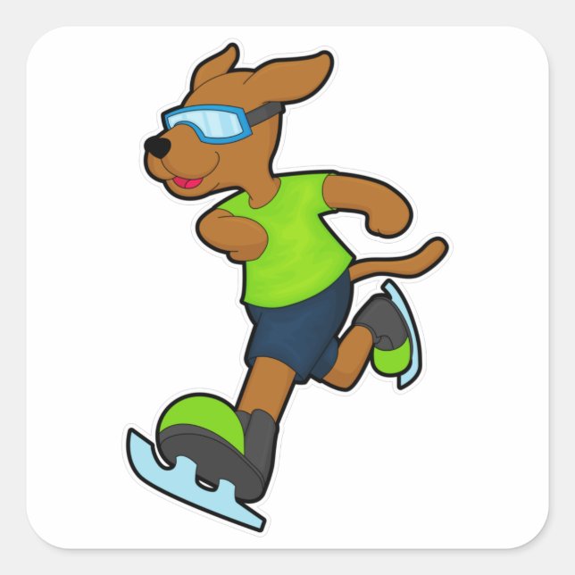 Sticker Carré Chien à Patinage sur glace avec lunettes (Devant)