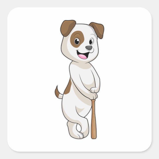 Sticker Carré Chien au baseball avec batte de baseball (Devant)