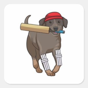 Sticker Carré Chien au cricket avec batte de cricket