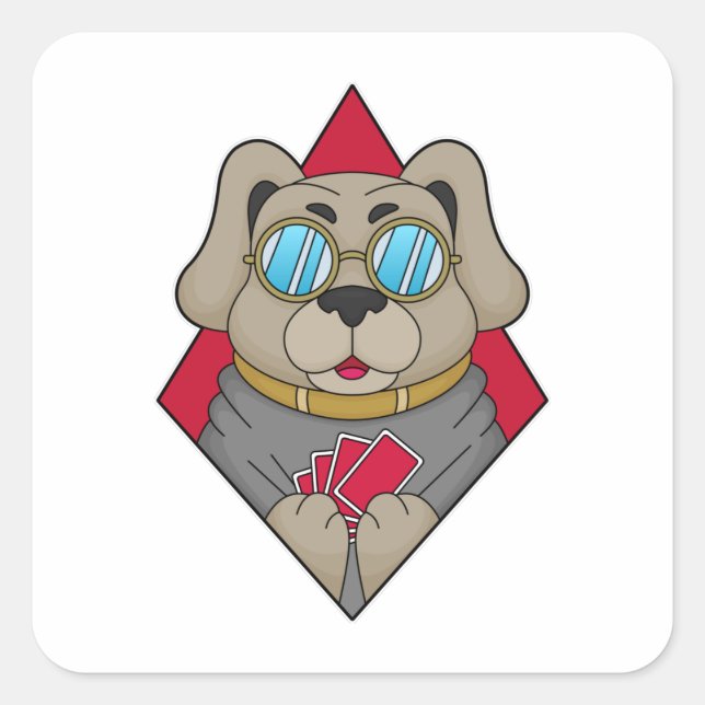Sticker Carré Chien au Poker avec cartes de Poker (Devant)