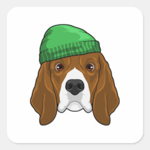 Sticker Carré Chien avec Beanie