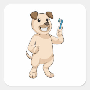 Sticker Carré Chien avec brosse à dents
