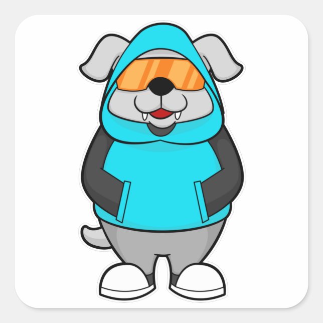 Sticker Carré Chien avec lunettes de soleil (Devant)