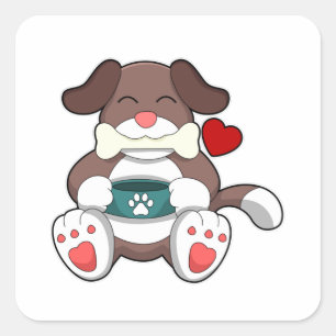 Sticker Carré Chien avec os