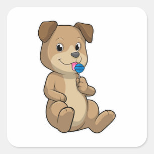 Sticker Carré Chien avec sucré Lollipop