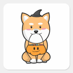 Sticker Carré Chien avec Trick ou Treat