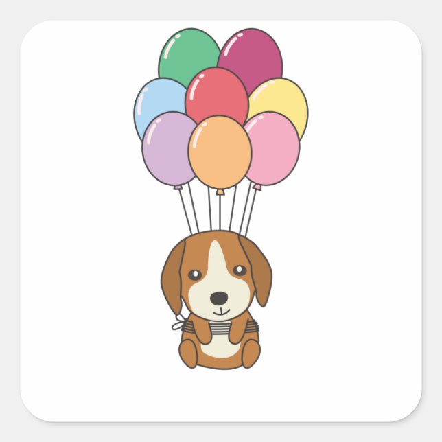 Sticker Carré Chien beagle Des Mouches Avec Des Ballons Colorés (Devant)