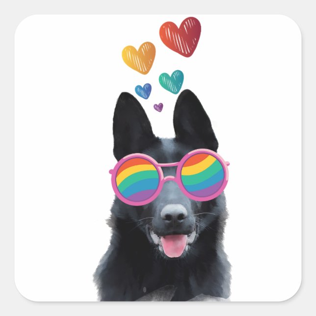 Sticker Carré Chien berger allemand avec coeur Saint-Valentin (Devant)