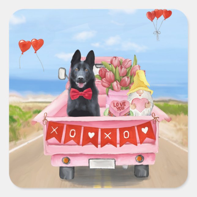 Sticker Carré Chien berger allemand Saint Valentin Coeurs de cam (Devant)