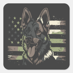 Sticker Carré Chien berger allemand USA Drapeau américain 4 juil