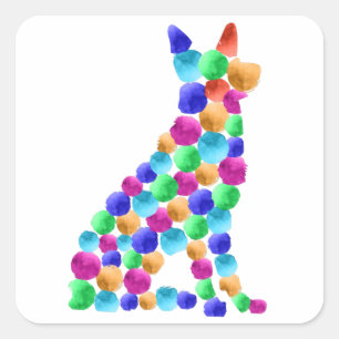 Sticker Carré Chien berger allemand Watercolor paint dot art