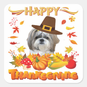 Sticker Carré Chien bon thanksgiving Shih Tzu   Je suis heureux