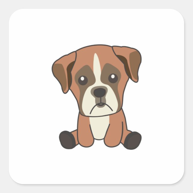 Sticker Carré Chien Boxer Chien Chiot Doux Chien Pour Enfants Am (Devant)
