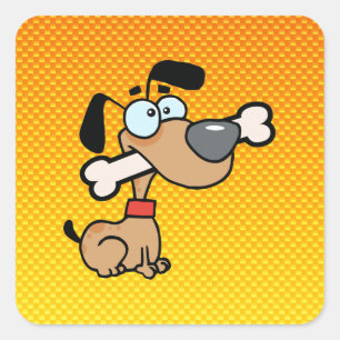 Sticker Carré Chien caricature orange jaune