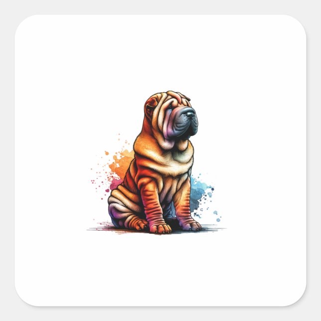 Sticker Carré Chien chinois Shar Pei (Devant)