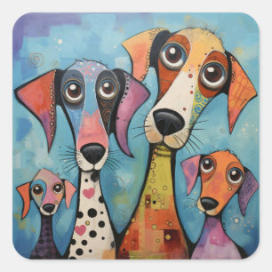 Sticker Carré Chien Coloré Art Abstrait de Style Cartoon