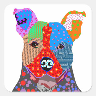 Sticker Carré Chien coloré mignon de Pitbull de patchwork