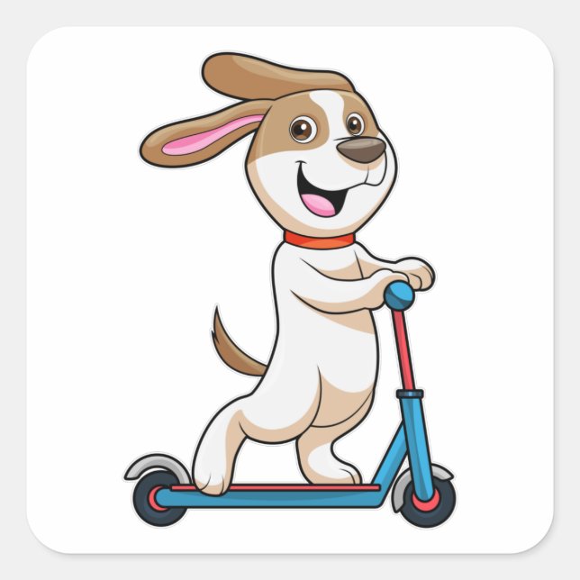 Sticker Carré Chien comme Biker avec Scooter (Devant)