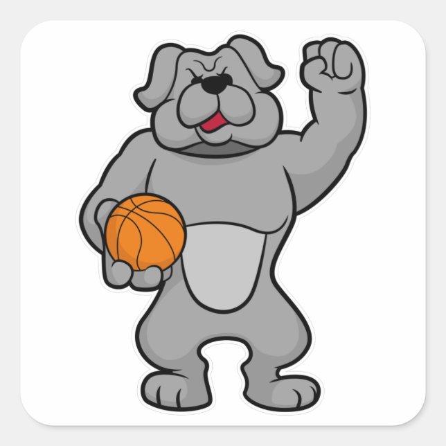 Sticker Carré Chien comme joueur de basket-ball avec basket-ball (Devant)