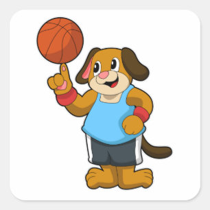 Sticker Carré Chien comme joueur de basket-ball avec basket-ball