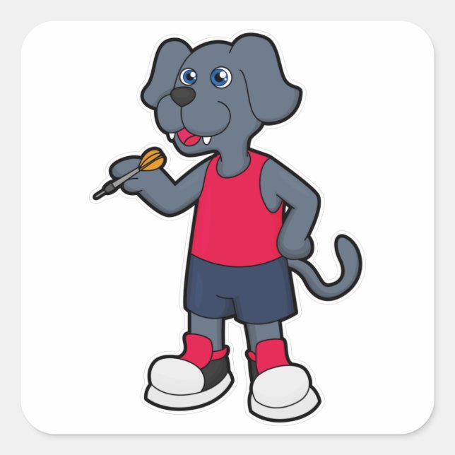 Sticker Carré Chien comme joueur de fléchettes avec fléchettes (Devant)