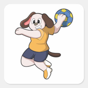 Sticker Carré Chien comme joueur de handball avec Handball