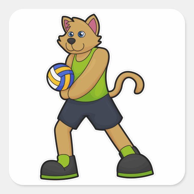 Sticker Carré Chien comme joueur de volleyball avec volleyball (Devant)