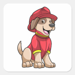 Sticker Carré Chien comme pompier avec casque d'incendie
