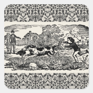 Sticker Carré Chien courant art animal antique illustration vict
