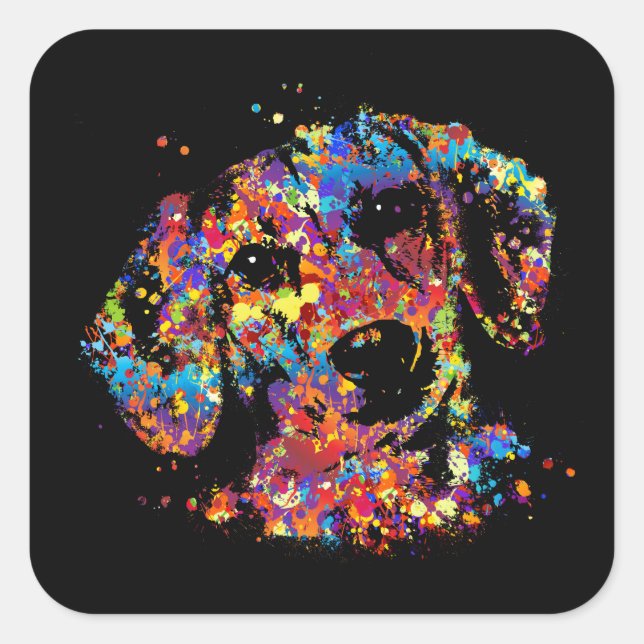 Sticker Carré Chien Dachshund coloré - Doxie (Devant)