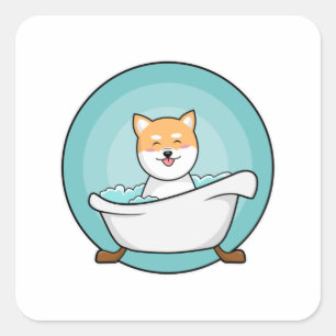 Sticker Carré Chien dans la baignoire
