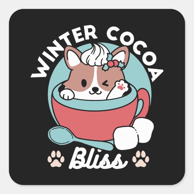 Sticker Carré Chien dans la Mug Festive pour Vibes de vacances - (Devant)