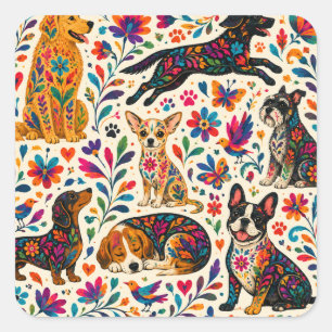 Sticker Carré Chien d'art Otomi 