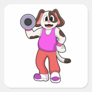 Sticker Carré Chien de Bodybuilding avec Dumbbell