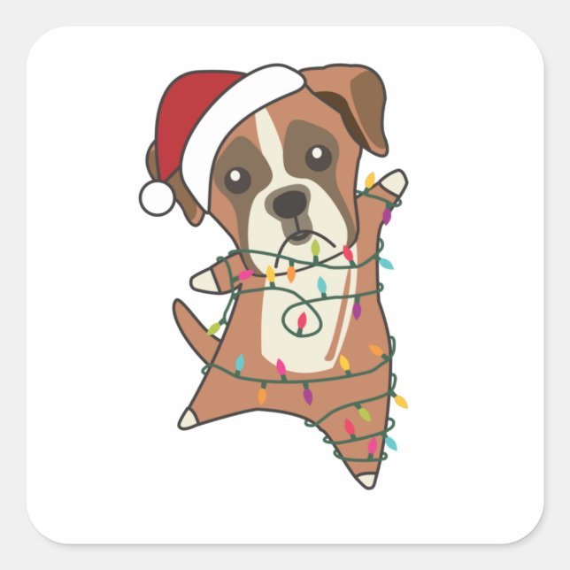 Sticker Carré Chien de boxe Noël Neige hiver Animaux Chiens Chie (Devant)