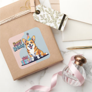 Sticker Carré Chien de Corgi coloré